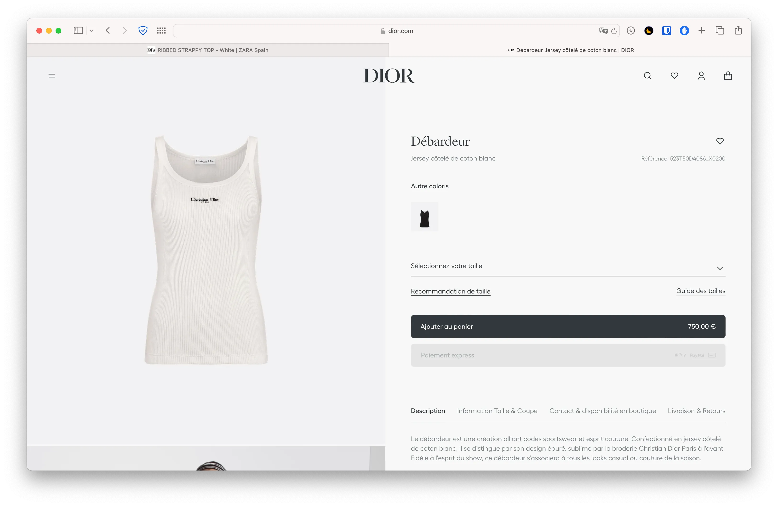 Basic Dior tank top for 750 euros