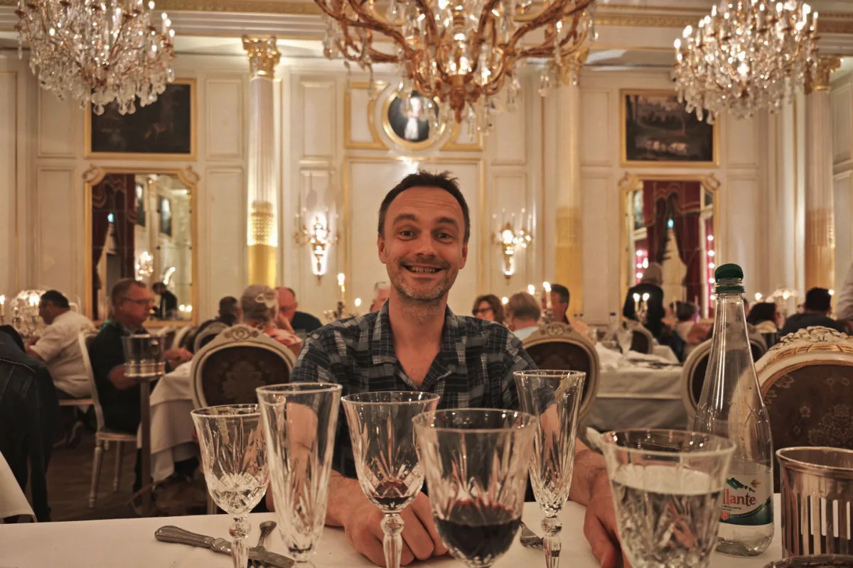 My husband in Le Salon Doré at Les Grands Buffets