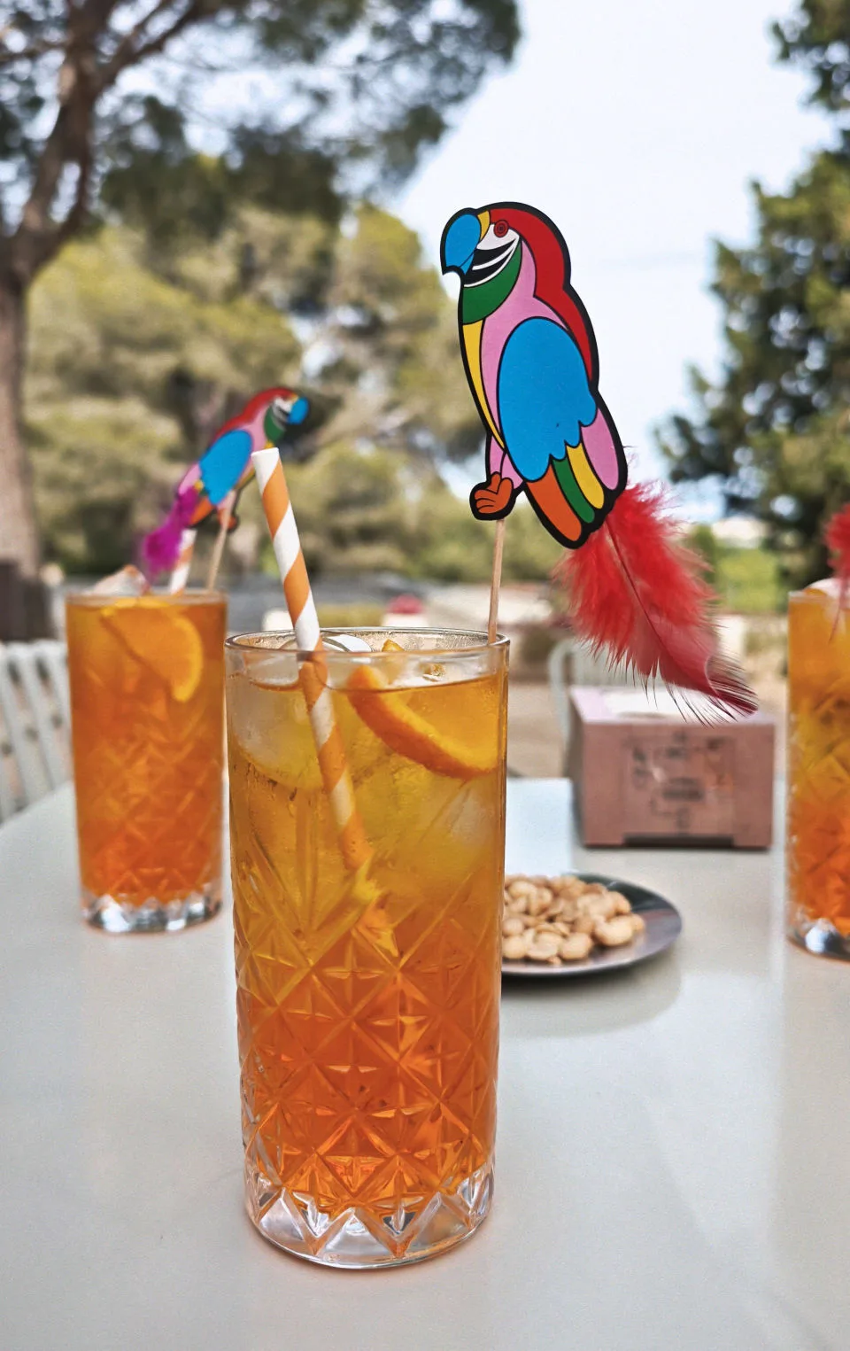 Aperol Spritz drinks decorated with a parrot
