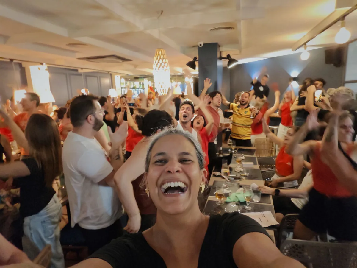 Spain won the world cup final! Me and friends celebrating at a Brazilian bar in Barcelona